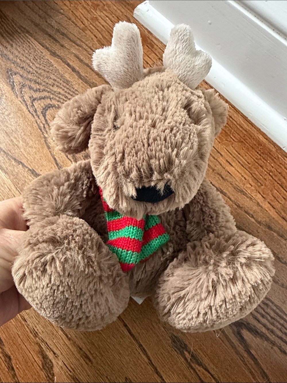 Jellycat Brown Plush Reindeer Stuffed Animal with Green & Red Scarf like new - Picture 4 of 4